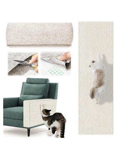 L DDLPOCKET Self-Adhesive Cat Scratching Carpet - 30CM x 100CM Trimmable Climbing Pad for Walls, Sofa &amp; Furniture Protection - Durable Cat Activity Space Expander (White)