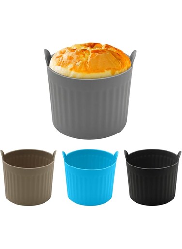 Equivira 4pcs Silicone Ramekins Cups for Air Fryer, 2.6x2.56 Inch Air Fryer Egg Poacher Silicone Muffin Cases for Airfryer (Black, Grey, Brown, Blue)