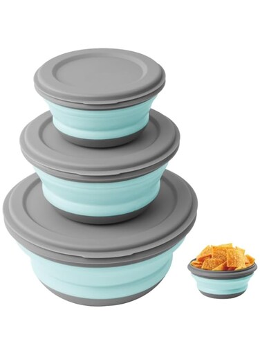 Oasisgalore 3Pcs Collapsible Silicone Lunch Box Set, Reusable Pizza Storage Container, Green