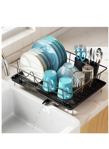 Dish Rack Dish Drying Stand Dish Drainer Plate Rack Dish rake Kitchen Organizer Dish Drying Rack Countertop Large Antibacterial Kitchen Utensils Dish racks Dish Stand (Black)