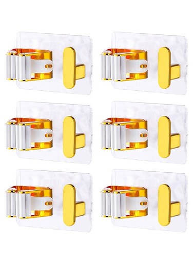 Luxurious Wall-Mounted No-Drill Removable Water Wave Broom Mop Holder Bathroom Organizer, Heavy Duty Adhesive, No Trace - Set of 6, Gold