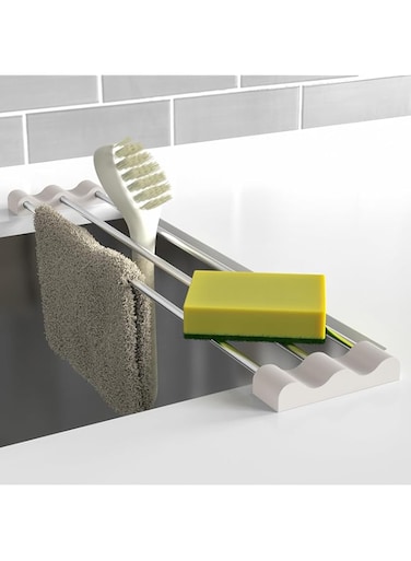 Tomorotec Adjustable Over-The-Sink Kitchen Rack for Dishcloths, Sponges, Bottles and Brushes - Heat-Resistant Stainless Steel with Slim, Expandable Design and Multifunctional Silicone Holder