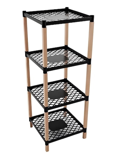4 Tiers Shower Shelf, Shower Caddy Organizer Shelf Corner Kitchen Bathroom Storage Unit Shower Shelves Plastic &amp; Wood Shower Rack Stands