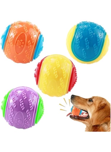 4Pcs Squeaky Dog Ball, Dog Toys Teeth Cleaning Puppy Chew Toys Pet Training Ball Dog Interactive Dog Ball