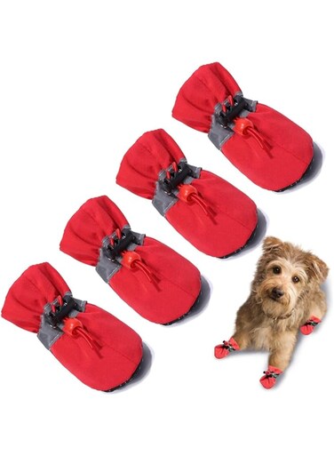Aputue Dog Shoes, 4PCS Dog Shoes Paw Protector, Waterproof Shoes for Dogs, Socks with Shoelace Pet Paw Protector for Indoor and Outdoor, Medium and Large Dogs (5)