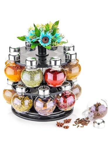 Dubai Gallery Multipurpose Plastic 360 Degree Revolving Spice Jar Set of 16