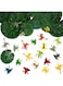 KASTWAVE Plastic Frogs Set Includes 24 Pieces Tiny Plastic Frog and 12 Pieces Artificial Floating Lotus Leaves for Pond Pool Decoration Party Supplies