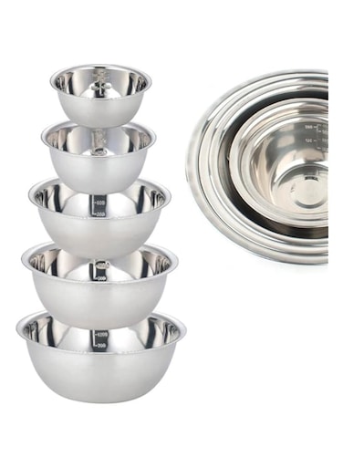 Arabest Stainless Steel Mixing Bowl Set, 5 Pcs Premium Nesting Bowls for Space Saving Storage, Easy-grip Bowls for Kitchen, Metal Mixing Bowl for for Cooking, Baking, Food Storage