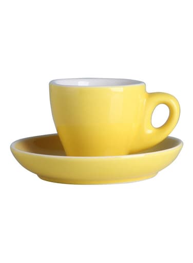 2-Piece Ceramic Coffee Cup And Saucer Set Yellow/White 6.5x6.5x7cm
