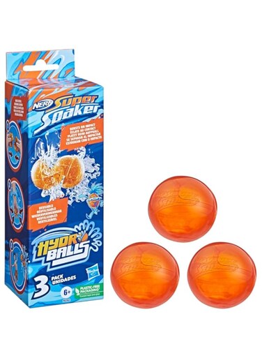 Nerf Super Soaker Hydro Balls 3-Pack, Reusable Water-Filled Balls Burst on Impact, Fast Refill, Outdoor Water Toy for 6 Year Old Kids