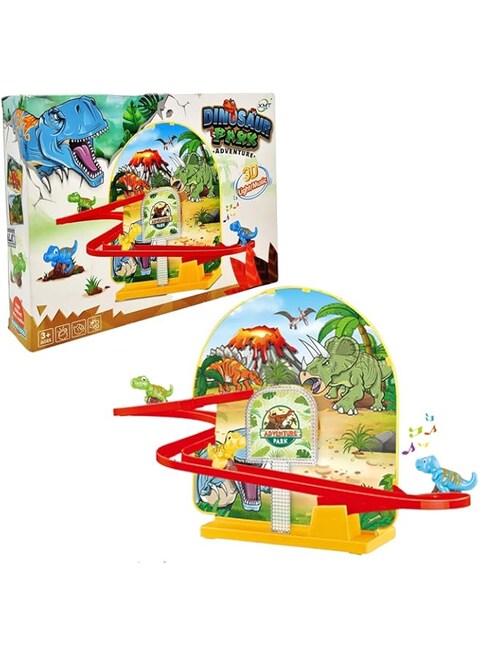 Kidwala Dinosaur Jurassic World Dinosaur Park Adventure slide race red &amp; yellow, Jurassic park toy with battery &amp; colorful 3d lights toys for boys &amp; girls