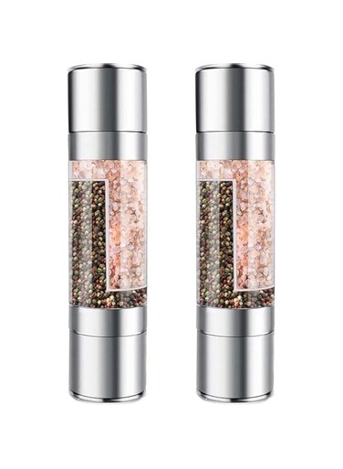2 in 1 Manual Salt Pepper Grinder, 2Pack Sichuan Pepper Black Pepper White Pepper Mills, Double End Seasoning Grinding Millers for Rose Salt Sea Salt Coarse Salt, Stainless Steel Kitchen Tools