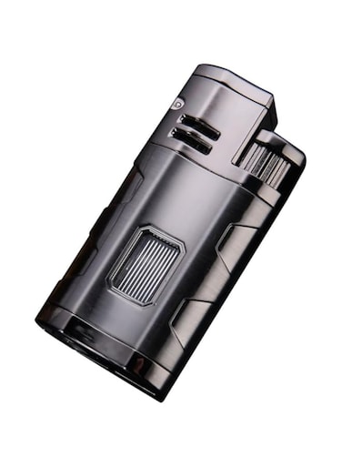 IrAyz Butane Torch Lighter Blue Triple Flame Refillable Adjustable Flame Lighter with Visible Air Window and Cigar Punch, Gift Box Packing
