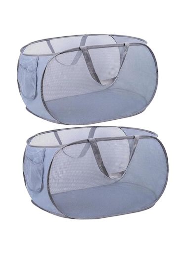 UASJKH Pop-Up Laundry Basket, Foldable Laundry Basket, Breathable Foldable with Mesh, Portable Laundry Basket Suitable for Storing Clothes and Small Parts, Grey (2 Pieces)