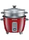 KENWOOD 2-in-1 Rice Cooker 0.6L 3-Cups Rice with Food Steamer Basket, Non-Stick Cooking Pot, Temepered Glass Lid, Warm/Cook Lights, Spatula Holder, Detachable Cord RCM30.000RD Red