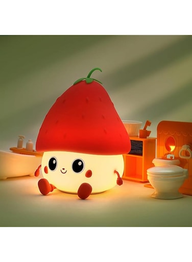 Children's bedside sleeping pet night light mother and baby creative cute patting lamp silicone LED dimming color chang atmosphere decorative sleep aid eye protection lamp doll gift (strawberry red)