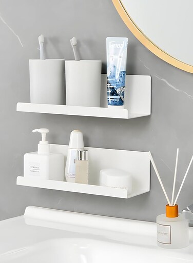 2 Pcs Acrylic Floating Shelves, 30*9.5CM Self Adhesive Acrylic Bathroom Floating Shelves, No Drill Display Shelf, Easily Expand Wall Space Acrylic Adhesive Shelves for Bathroom, Bedroom, Living Room