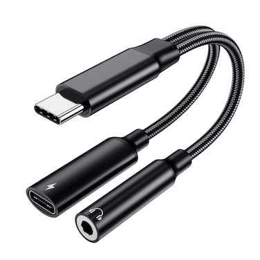 USB-C / Type-C Male To 3.5mm + Type-C Female 2 In 1 Audio Adapter Digital Aux Adapter Cable &ndash; Black