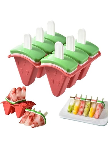 Mold Set, 6 Watermelon Popsicle Maker, Reusable Ice Cream Molds - Dishwasher Safe, Tolder Babies and Homemade Popsicle