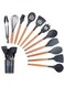 LLC 12 Piece Silicone and Wood Kitchen Utensils Set Non-Stick Kitchen Utensils Set with Storage Pot Food Grade Silicone (Grey)
