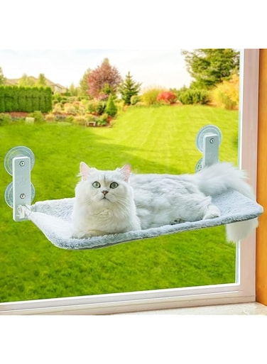 MEWOOFUN Cat Window Perch, Foldable Cat Hammock for Window, Window Seat for Cats Inside (Grey Reversible Mat)