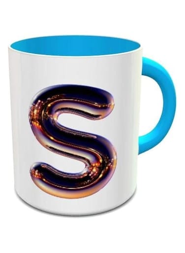 Impress Ceramic Coffee Mug with Night Chrome Letter S - White &amp; Blue