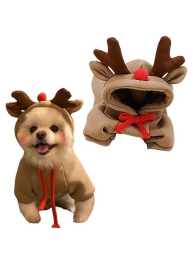 IMDOUBLEDOU Dog Christmas Outfit Pet Funny Hoodie Ugly Christmas Sweater, Christmas Tree Santa Claus Pet Outfit Winter Hoodie Clothes Party Dressing up for Small Dogs Cats (Medium, Xmas Deer Hoodie)