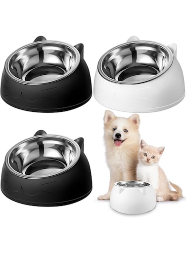 4 Pcs Raised Cat Food Bowls Stainless Steel Cat Bowl Tilted 15&deg; Elevated Cat Bowls Non Spill Kitten Puppy Food Bowl Slanted Dog Bowl Elevated Dish for Pets Dog Feeder Feeding Bowl for Cat (13.53oz)