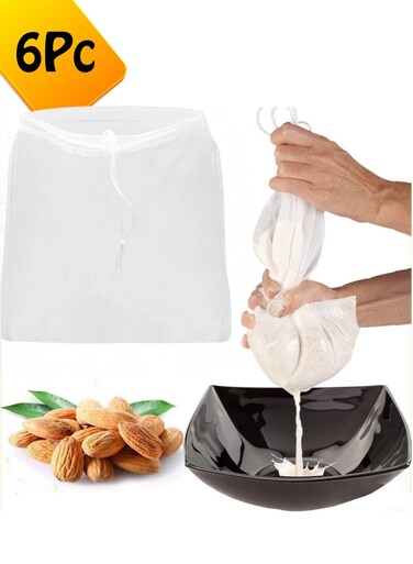 6Pcs Pro Quality Nut Milk Bag - Big 12X12 Commercial Grade - Reusable Almond Milk Bag &amp; All Purpose Food Strainer - Fine Mesh Nylon Cheesecloth &amp; Cold Brew Coffee Filter