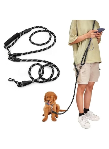 Generic Hands Free Dog Leash, Crossbody Rope Adjustable Training Hands Free Leash for Small, Medium &amp; Large Dogs Walking, Jogging and Running(2.4m, Black, S)
