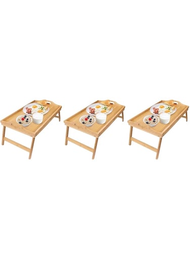Greenco Bamboo Foldable Breakfast Table, Laptop Desk, Bed Table, Serving Tray (Pack of 3)