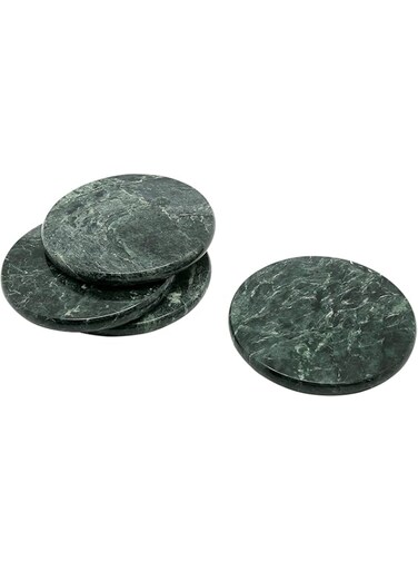 Lamac Crafts Green Marble Handmade Coaster (Set of 4) Set Spoon Rest Warming Coffee Mug Mat Coasters - Non Ceramic, Rubber and Metal - Kitchen Caddy, Office Pot Drink Non Ceramic (Green) (Round)