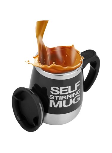 Mengshen Self Stirring Coffee Mug - Automatic Electric Stir Stainless Steel Mixing Cup for Morning Office Travel 400ml, A006A Black