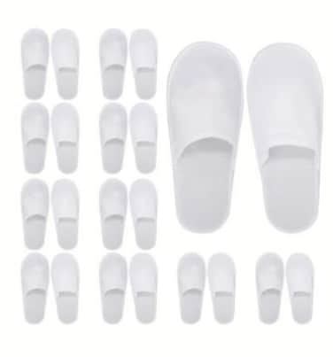 ECO CARE 20 Pairs Disposable Closed Toe Slippers - Fluffy 5mm EVA Non-Slip Unisex Eco-Friendly Indoor Slippers for Hotel Home Travel &amp; Spa Fits up to US Men 10 and Women 11, 45.5 EU Wide
