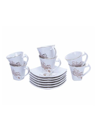 12-Piece Pocelain Cup And Saucer Set White/Gold 40.5x27.5x10cm