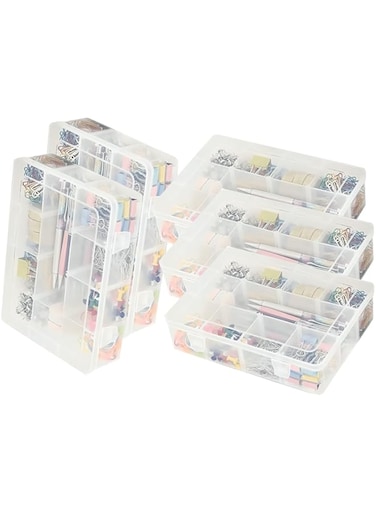 Biella&trade; PVC Compartment Container, Bead Storage Organizer Box Case with 12 Grids Adjustable &amp; Removable Dividers for Jewelry Craft Tackles Tools, Screw Etc. (ONLY BOX) (PACK OF 5)