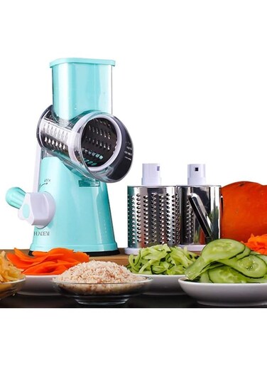 HUADEYI Multifunctional Vegetable and Fruit Cutting Machine, Rotating Drum Cheese Grater with 3 Stainless Steel Revolving Blades, Manual and Safe Milling, Sliced