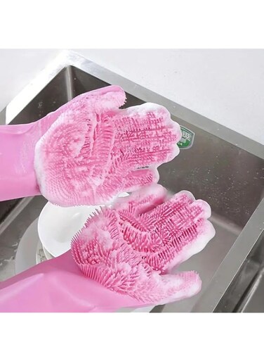 SHANTO Pet Grooming Bathe Gloves,Heat Resistant Bathing Gloves With High-Density Brush Heads, Enhanced Five Finger Design For Dog Cat Washing,Bathing,Massaging (2 Pack) (PINK)