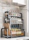 Spice Rack Organizer 3 Tier Metal Spice Storage Rack for Countertops with Shelf Liner Sticking Plate Frame 6 Hook Knife Rest Seasoning Organizer Spice Shelf Kitchen Counter Storage