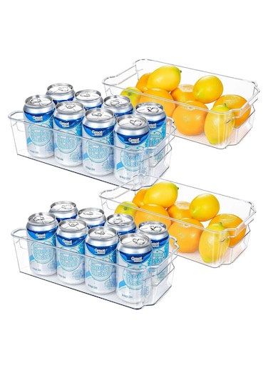 Refrigerator Organizer Bins - 4 Pcs Clear Plastic Bins