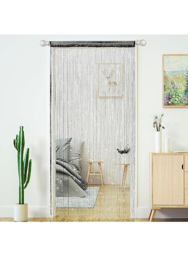 Door String Curtains Living Room Divider, 2 Pcs Bedroom Doorway Hanging Hippie Sequin Decor Fringe Curtain Closet Window Wall Panels Kitchen Party Decorations Tassel Screen Boho (Black, 39"&times;79" in)