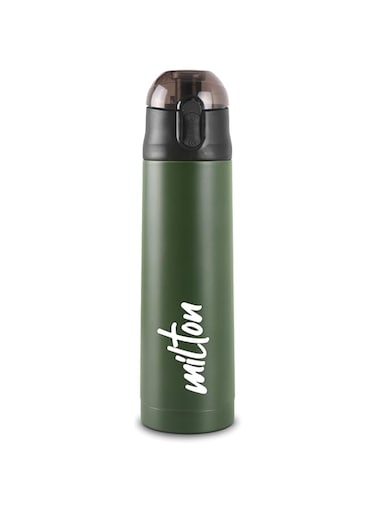 MILTON 750ml Vacuum Insulated Water Bottle with One Touch Safety Lock, Stainless Steel, Keeps Drinks Hot and Cold for 24 Hours, Double-Walled Thermos Flask with Inner Copper Coating - Crown - Green