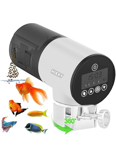 HIKKY Automatic Fish Feeder for Aquarium, Electric Auto Fish Feeder with Super Mute, Large Capacity Vacation Moisture-Proof Food Timer Dispenser for Small Fish Turtle Tank,Big Aquariums &amp; Pond