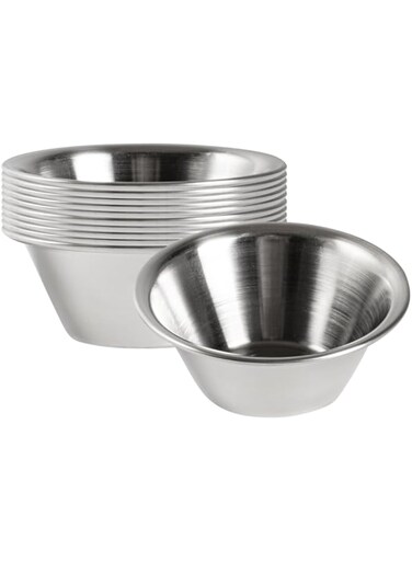 Restaurantware-2 Ounce Sauce Cups, 10 Round Dip Cups - For Condiments And Individual Portions, Stackable, Silver Stainless Steel Dipping Cups, Reusable, Durable