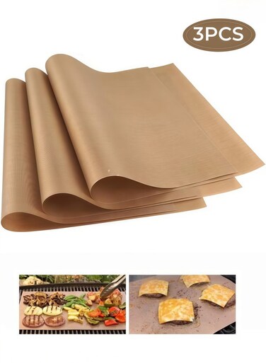 Grill Mat Teflon Sheet 3 Pack for Heat Press Transfer Non-Stick Paper Reusable Heat Resistant Craft, High-temperature oven food-grade Baking Cloth Nonstick Oilcloth