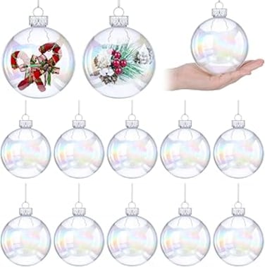 2.5'' Iridescent Ornaments Balls Plastic Set Clear Iridescent Christmas Ball Ornaments Plastic Fillable Ornament Ball Iridescent Christmas Ball Ornaments for Holiday Party Tree Decorations (24 Pcs)