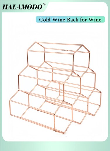 Gold Wine Rack with 6 Bottle Holder for Wine Storage Freestanding Wine Rack for Cellar Metal Tabletop Wine Holder for Kitchen &amp; Pantry &amp; Cabinets
