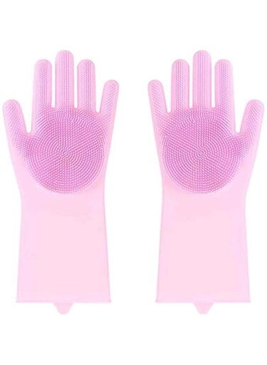 MooSumsproung Pet Republique Silicone Bathing Gloves for Dogs, Cats, Animals Gentle Dog Bathing Shampoo Brush Long Sleeve Grooming Glove with Foam Scrubbing Bristles(Pink Color)