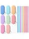 SYOSI Reusable Silicone Straws, with Carry Case and Cleaning Brushes, Foldable Portable Drinking Straw Set, for Party Travel Cold or Hot Straw, 7 5/7 Inch Long, Light Color, 8 Sets