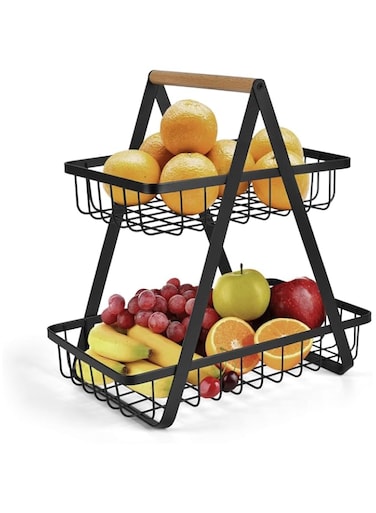 Khazna 2-Tier Countertop Fruit Basket Storage, Vegetable Rack Bread Display Stand for Kitchen, Black